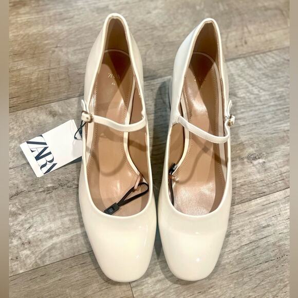 ZARA Off-White Block Heel Mary Janes NWT - Picture 7 of 14